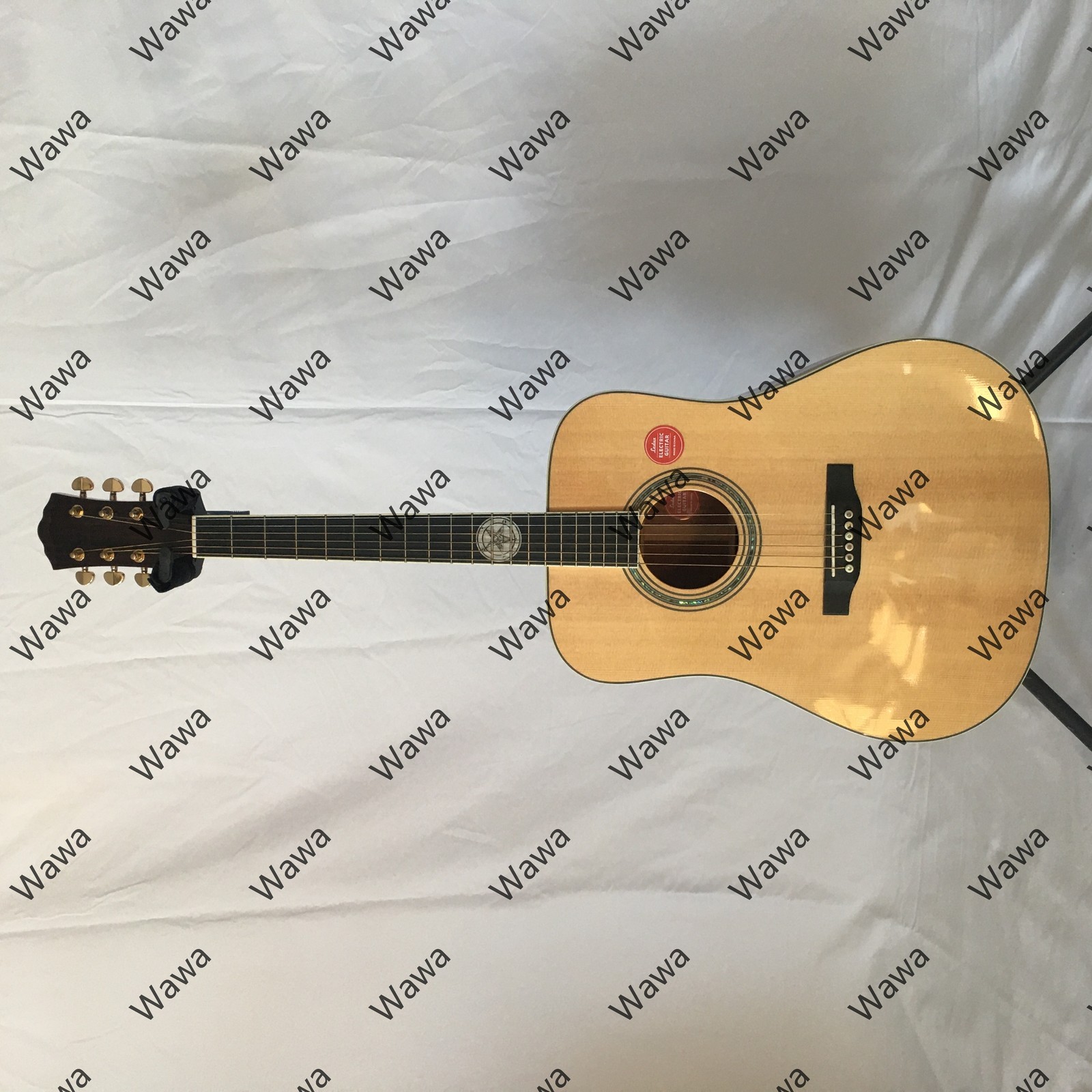 All Solid Wood Natural Gloss Dreadnought Acoustic Guitar Ornamental Fret Inlay