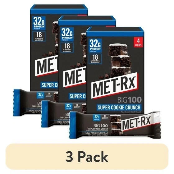 MET-Rx Big 100 High Protein Meal Replacement Bars, Super Cookie Crunch 12 Ct new