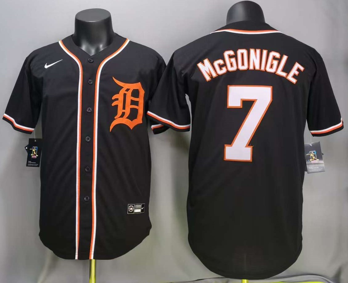 ​​Tariffs​ Free DET Tigers Fashion Black Cool Base Sewn Stitched Jersey.