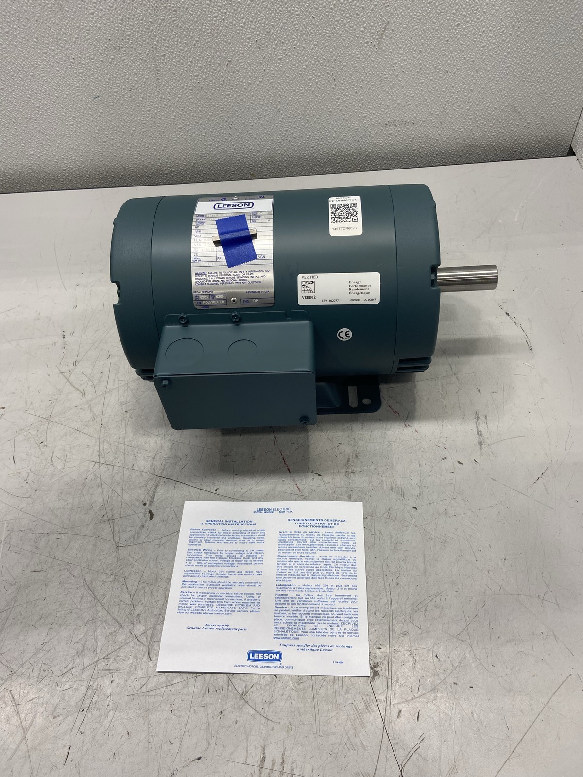 Leeson 1 1/2 HP 1800 RPM 3 Phase 208-230/460 V Electric Motor U759