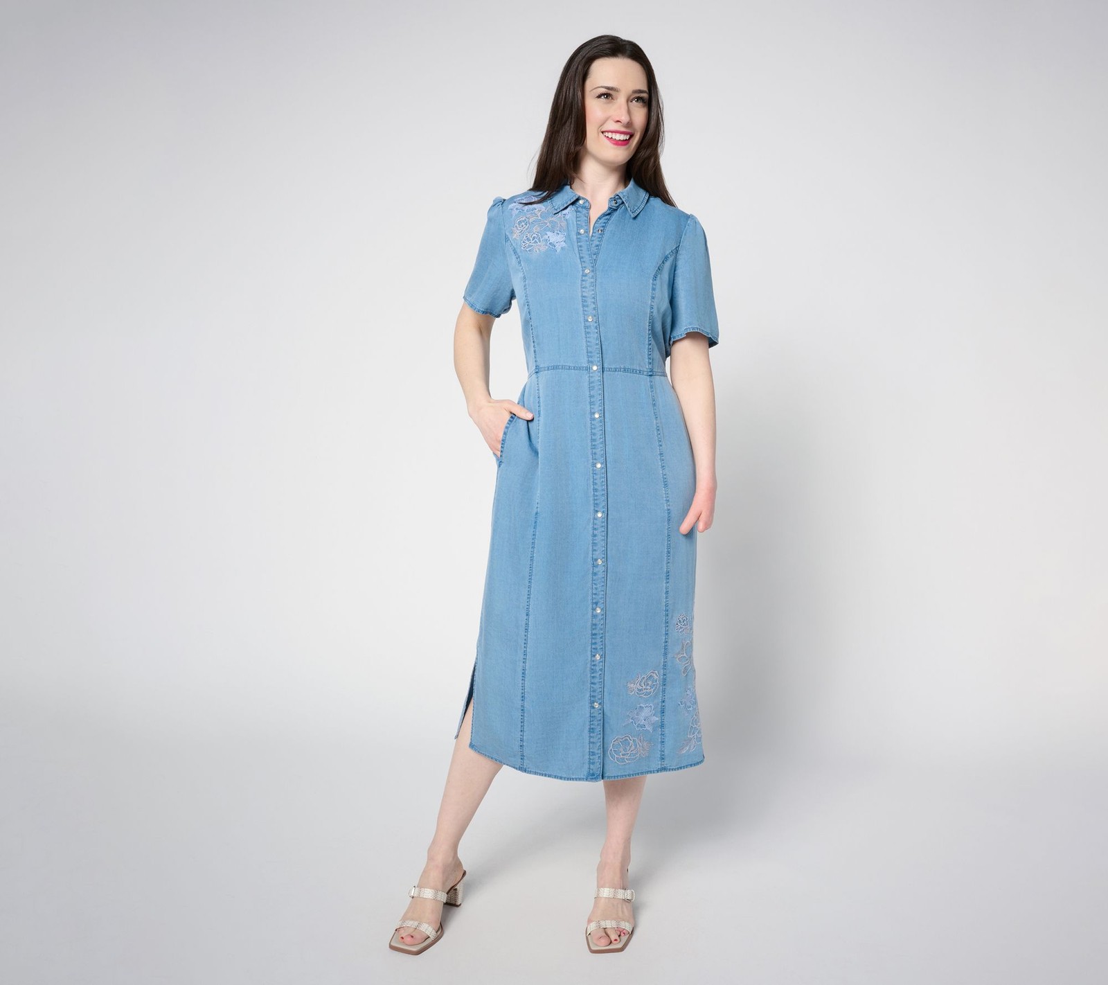 Studio Park Women\'s Dress Sz XL x Terri Conn Lyocell Embroidered Blue A691447