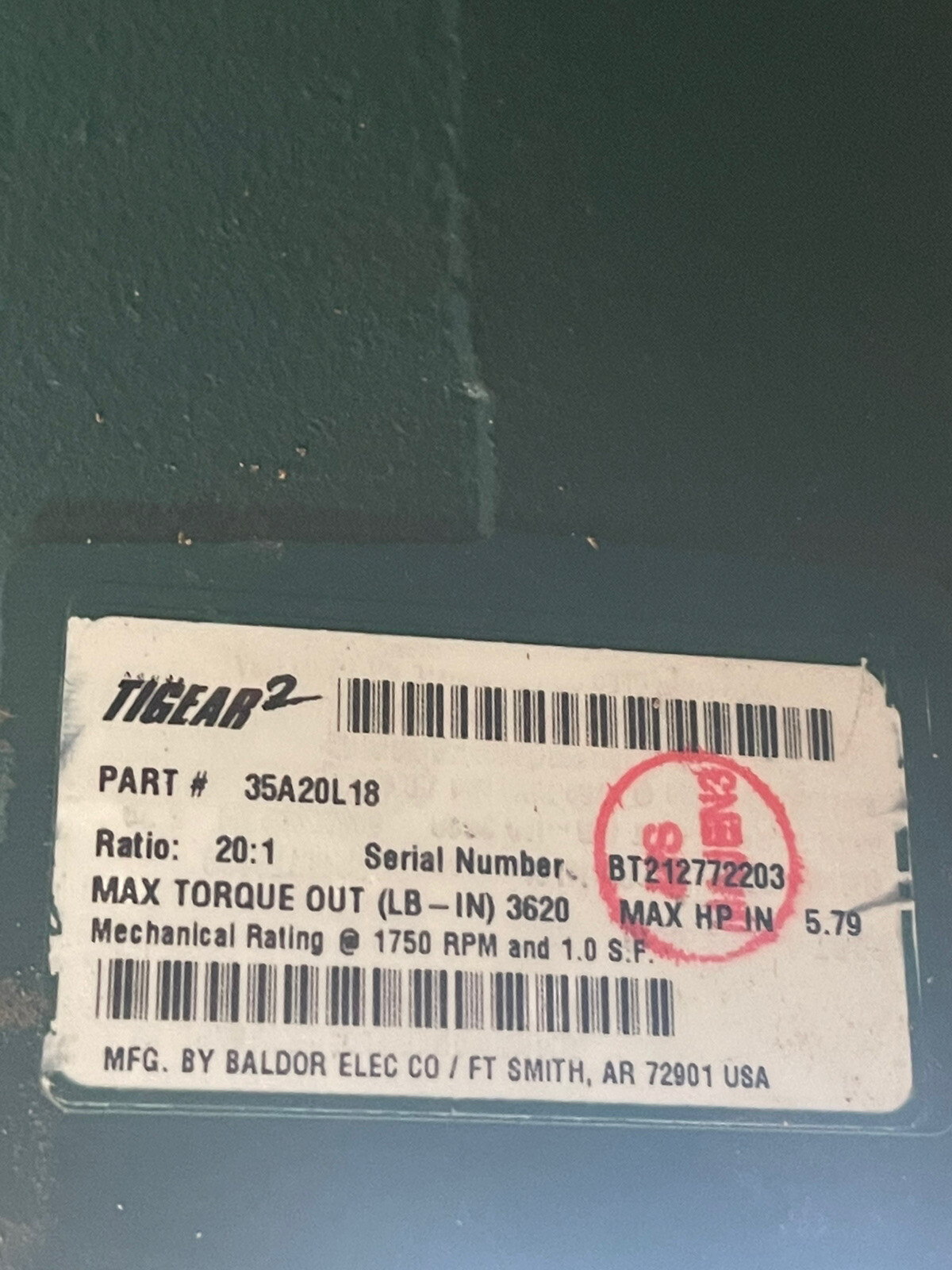 Dodge 35A20L18 Tigear 2,Gear Speed Reducer 20:1 Ratio, 3.50 in Center Distance.