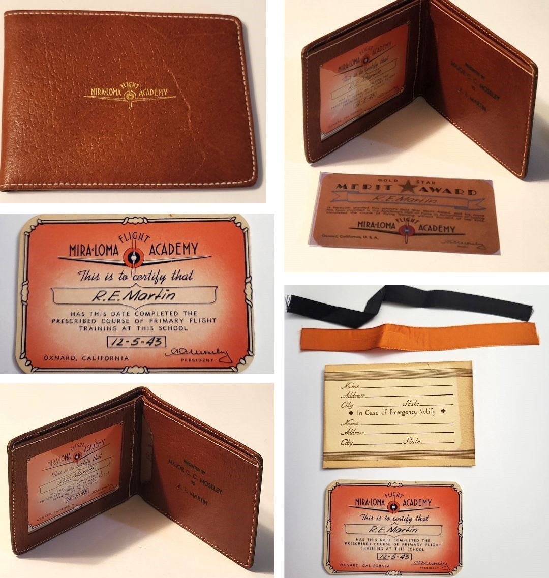 WWII 1943 Mira Loma Flight Academy Card Merit Award Moseley Presentation Wallet