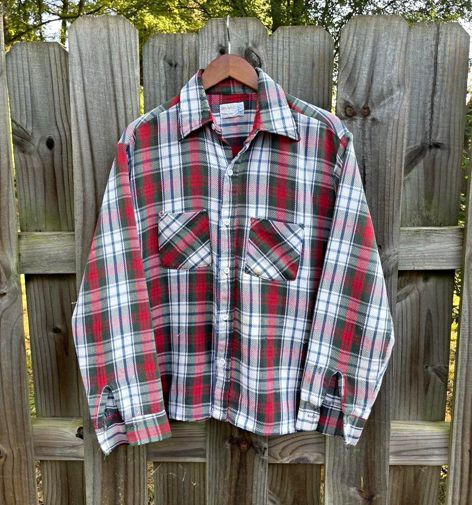 JCPenney Big Mac Men\'s Plaid Flannel Button-Up Shirt Tall XL Pockets Red