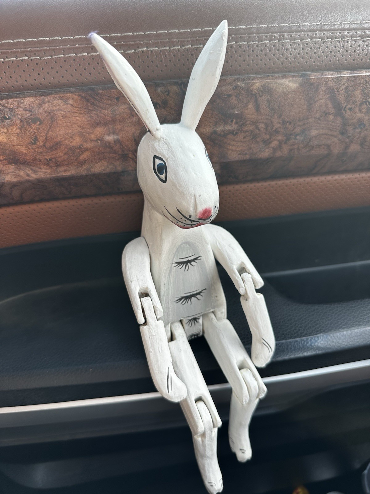 Primitive White Wooden Rabbit Figurine Rustic Farmhouse Jointed Shelf Sitter Primitive White Wooden Rabbit Figurine Rustic Farmhouse Jointed Shelf Sitter