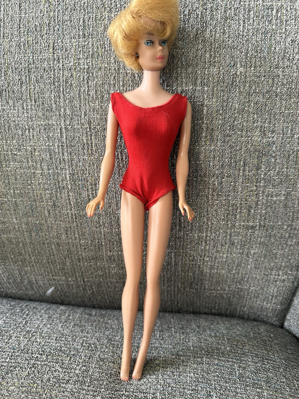 Vintage Blonde Bubble Cut Barbie Doll In Original Swimsuit 1960s Mattel