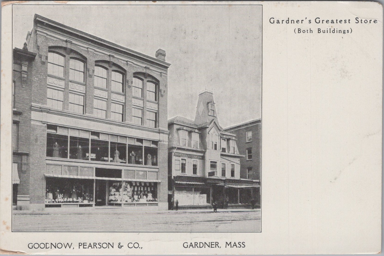 Gardner\'s Greatest Store Gardner MA Goodnow Pearson CO Mitchell Postcard