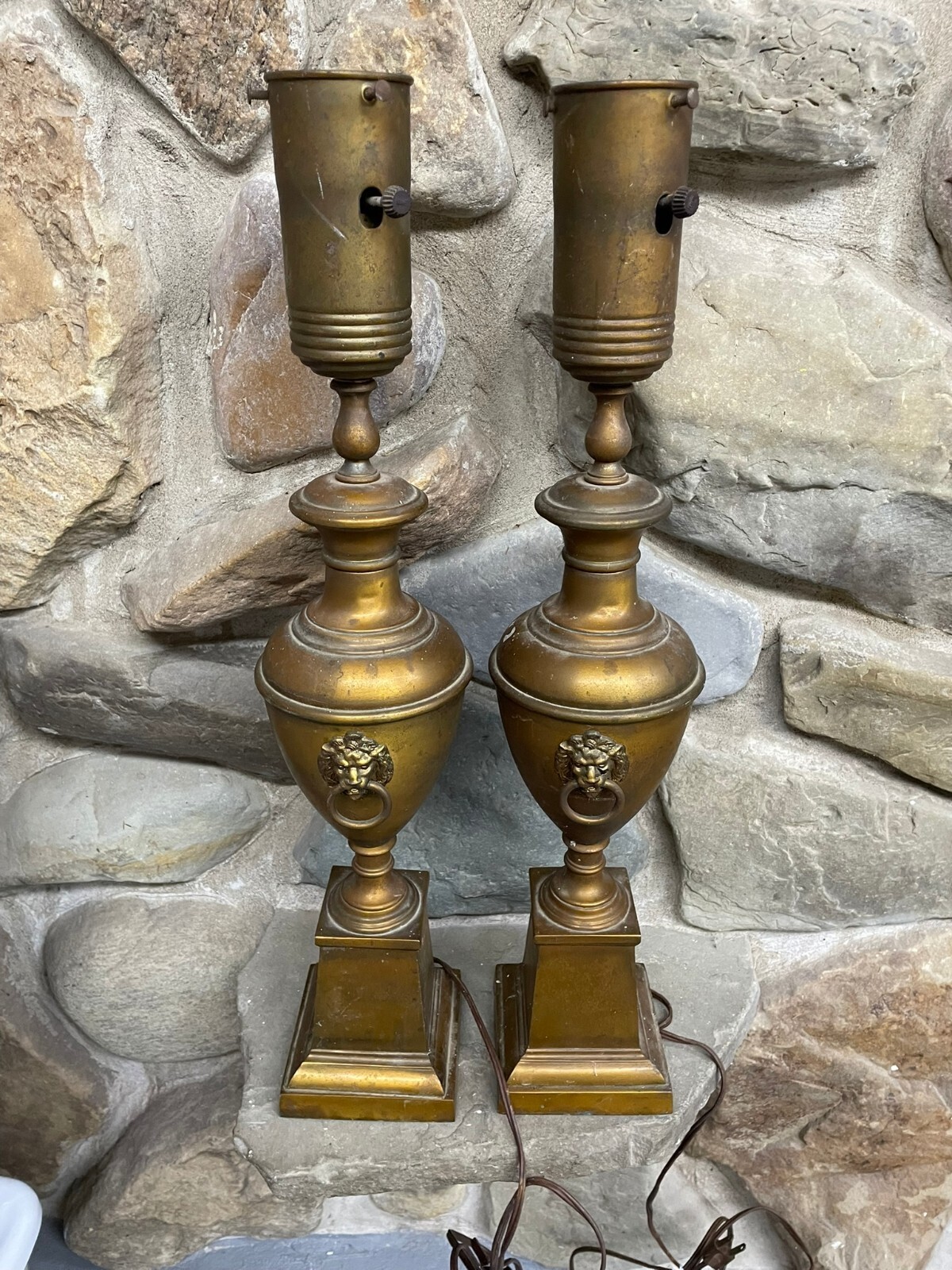Set of Two Antique Brass Urn Lamps Set of Two Antique Brass Urn Lamps