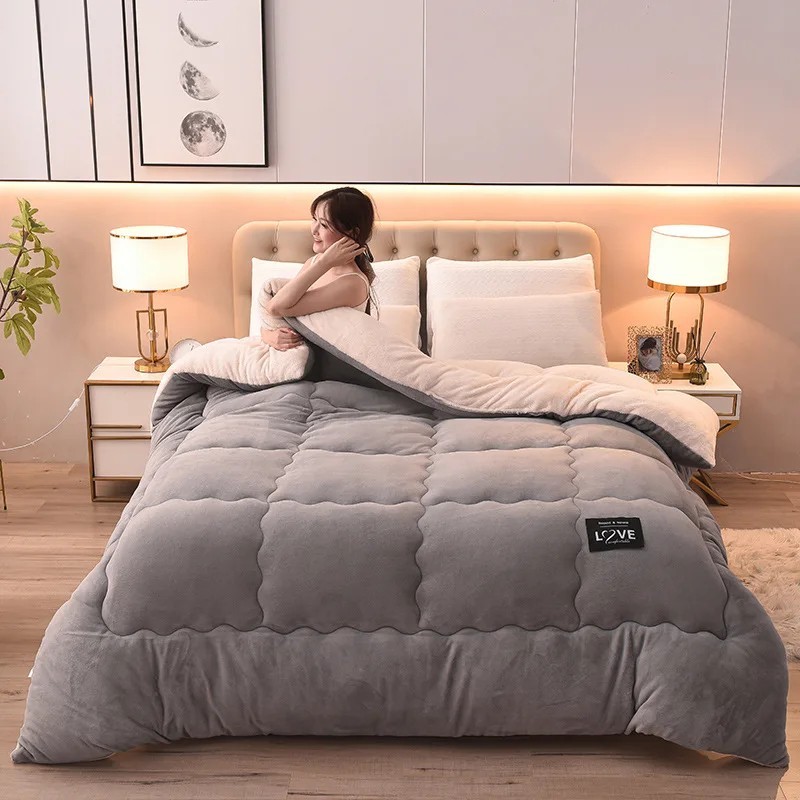 Thick Winter Lamb Fleece Comforter Warm Milk Velvet Duvet Quilt Bed Blanket Twin