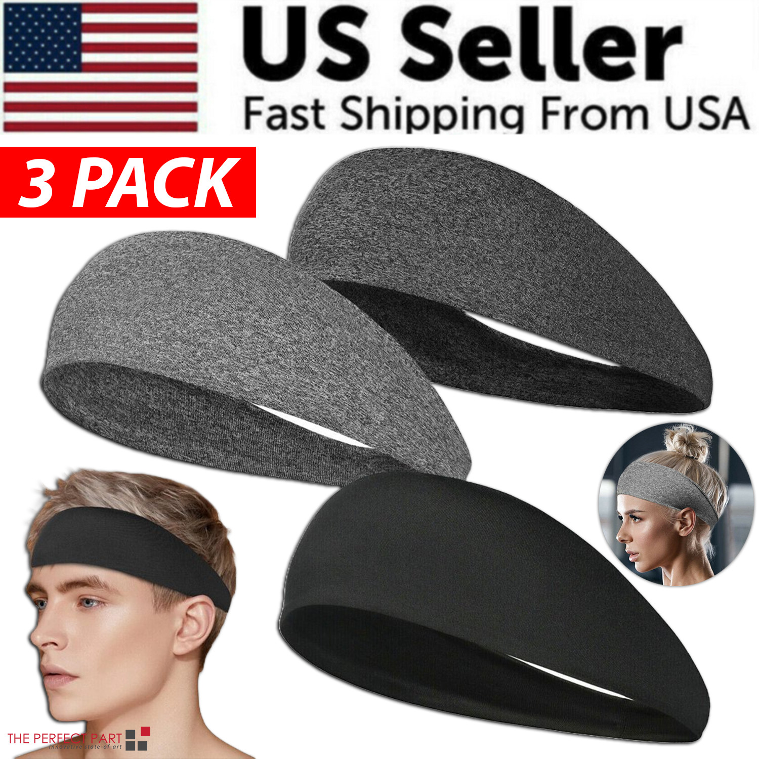 3x Mens Women Sweat Sweatband Headband Stretch Sports Head Band Yoga Gym Running 3x Mens Women Sweat Sweatband Headband Stretch Sports Head Band Yoga Gym Running