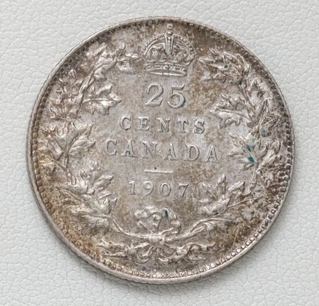 1907 Canada King Edward VII Silver 25 Cents Coin /M40