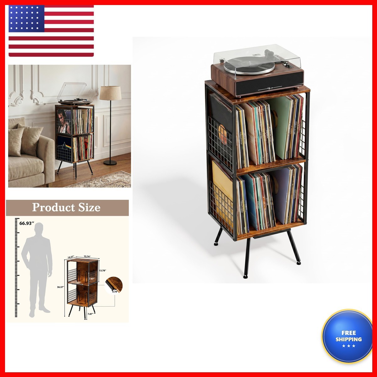 Faesun 3-Tier Record Player Stand Vinyl Storage Up 200 Albums, Corner Vinyl Faesun 3-Tier Record Player Stand Vinyl Storage Up 200 Albums, Corner Vinyl
