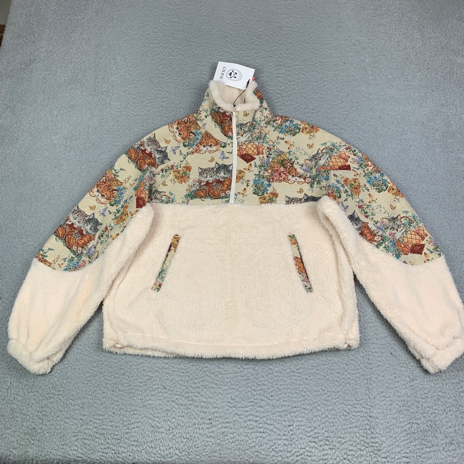 Cider Tapestry Cat Sweater Womens Size Medium 1/2 Zip Fleece NEW Cider Tapestry Cat Sweater Womens Size Medium 1/2 Zip Fleece NEW