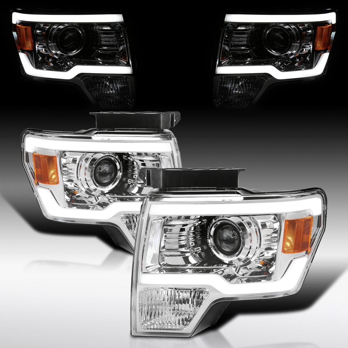 Fit 2009-2014 Ford F150 LED Bar Projector Headlights Head Lamps Left+Right 09-14 Fit 2009-2014 Ford F150 LED Bar Projector Headlights Head Lamps Left+Right 09-14
