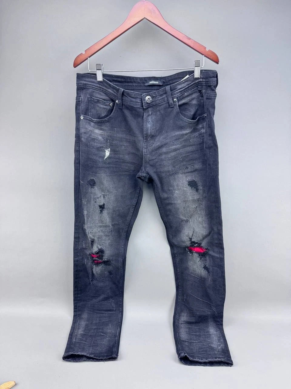 KNRD Kindred Mens Dark Charcoal Gray Denim Distressed Jeans Size 34x32 KNRD Kindred Mens Dark Charcoal Gray Denim Distressed Jeans Size 34x32