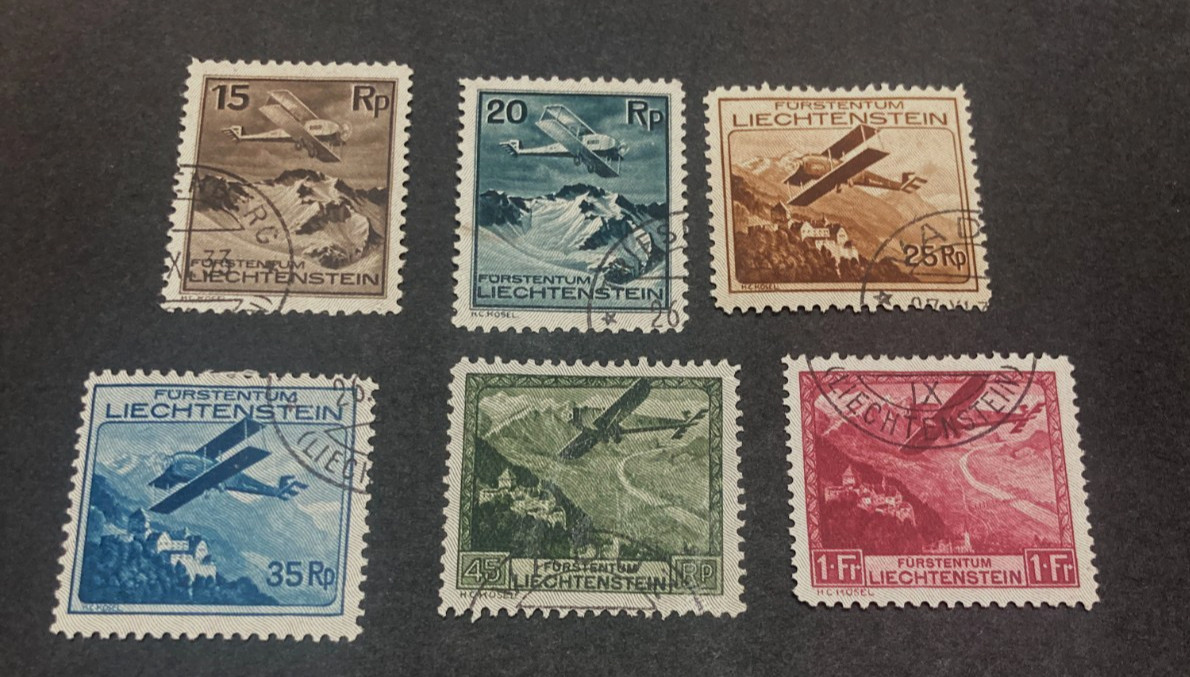 KAPPYS STAMPS LIECHTENSTEIN #C1-6 1930 AIRMAIL COMPLETE SET USED SP2 KAPPYS STAMPS LIECHTENSTEIN #C1-6 1930 AIRMAIL COMPLETE SET USED SP2
