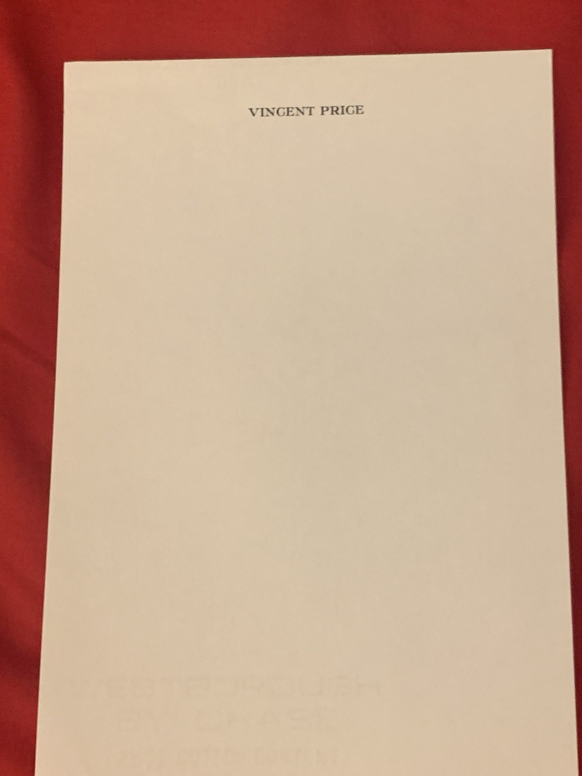 Vincent Price Estate Very Rare Vincent Price Blank Letterhead 41i
