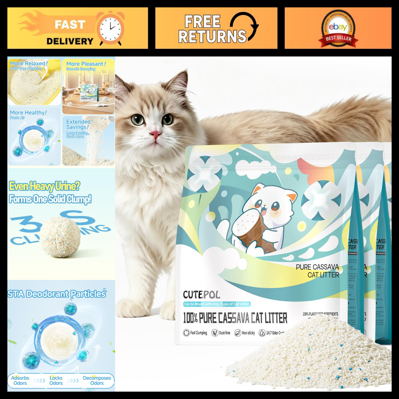 33lb Cassava Cat Litter - Rapid Clumping, Non-Sticking, Eco-Friendly 6-Pack 33lb Cassava Cat Litter - Rapid Clumping, Non-Sticking, Eco-Friendly 6-Pack