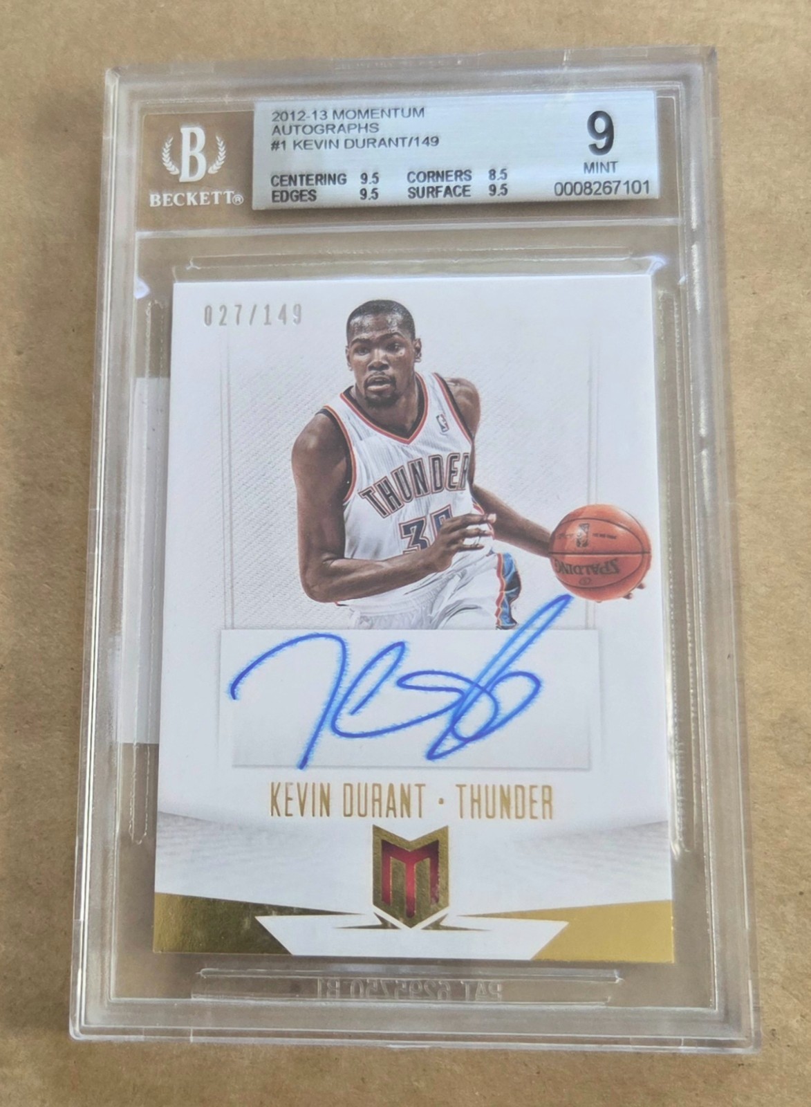 KEVIN DURANT ~~~ ( sp /149 ) AUTO ~~~ 2012 panini momentum AUTOGRAPH BGS 9 KEVIN DURANT ~~~ ( sp /149 ) AUTO ~~~ 2012 panini momentum AUTOGRAPH BGS 9