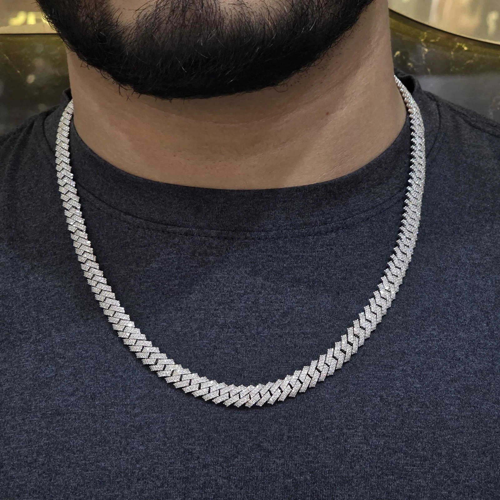 12.9CT Lab-Created Diamond Miami Cuban Link Chain 14K White Gold Plated 22