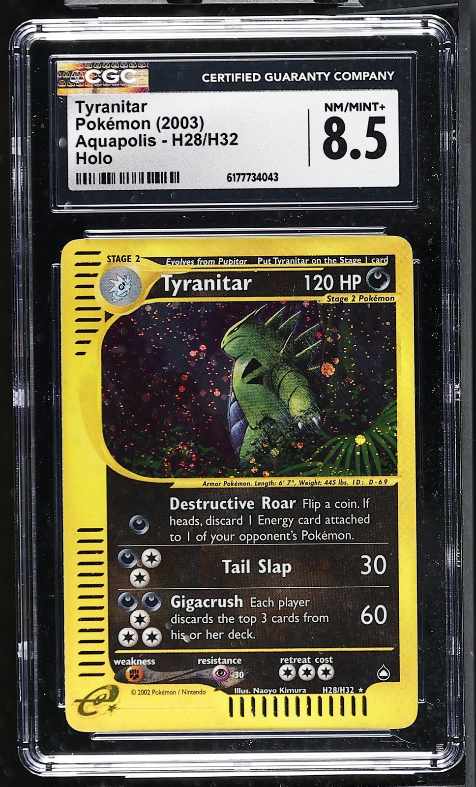 CGC 8.5 Tyranitar H28/H32 Aquapolis Holo Swirl Pokemon Card CGC 8.5 Tyranitar H28/H32 Aquapolis Holo Swirl Pokemon Card