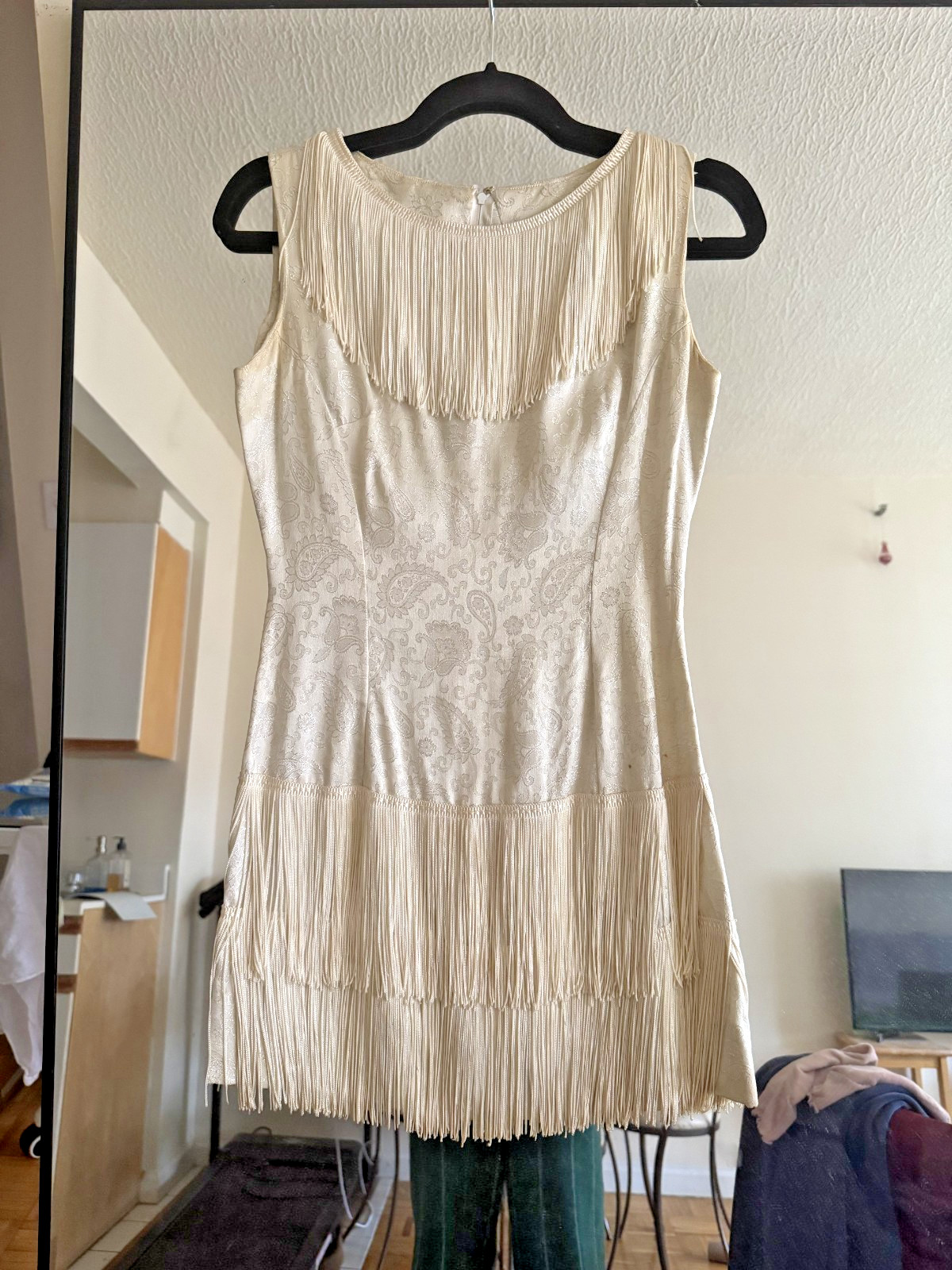 Authentic Vintage 1960s, Silk mini dress, 1920\'s revival, Ivory, XS, Handmade