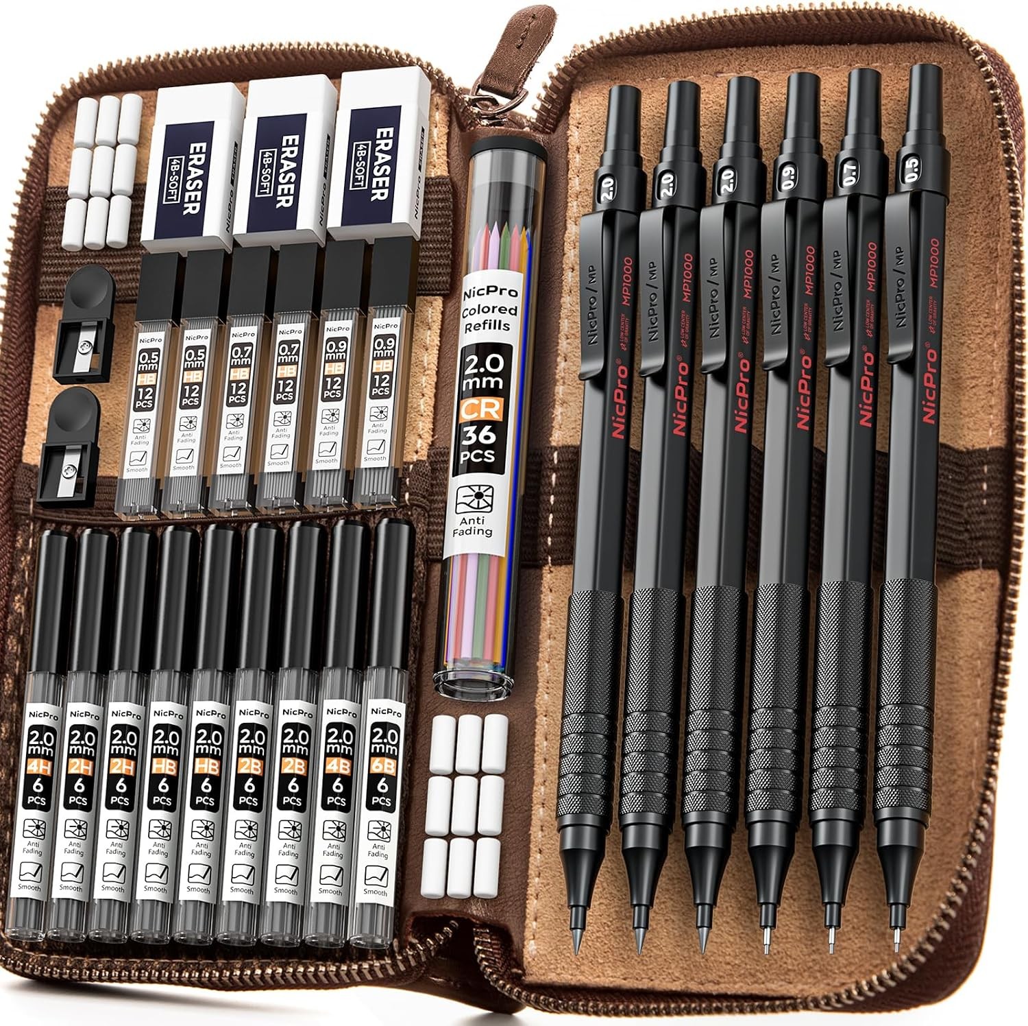 30PCS Black Metal Mechanical Pencil Set in Leather Case