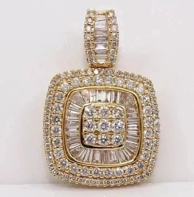 3 Ctw Baguette Cut Real Moissanite Cluster Pendant 14K Yellow Gold Plated Silver