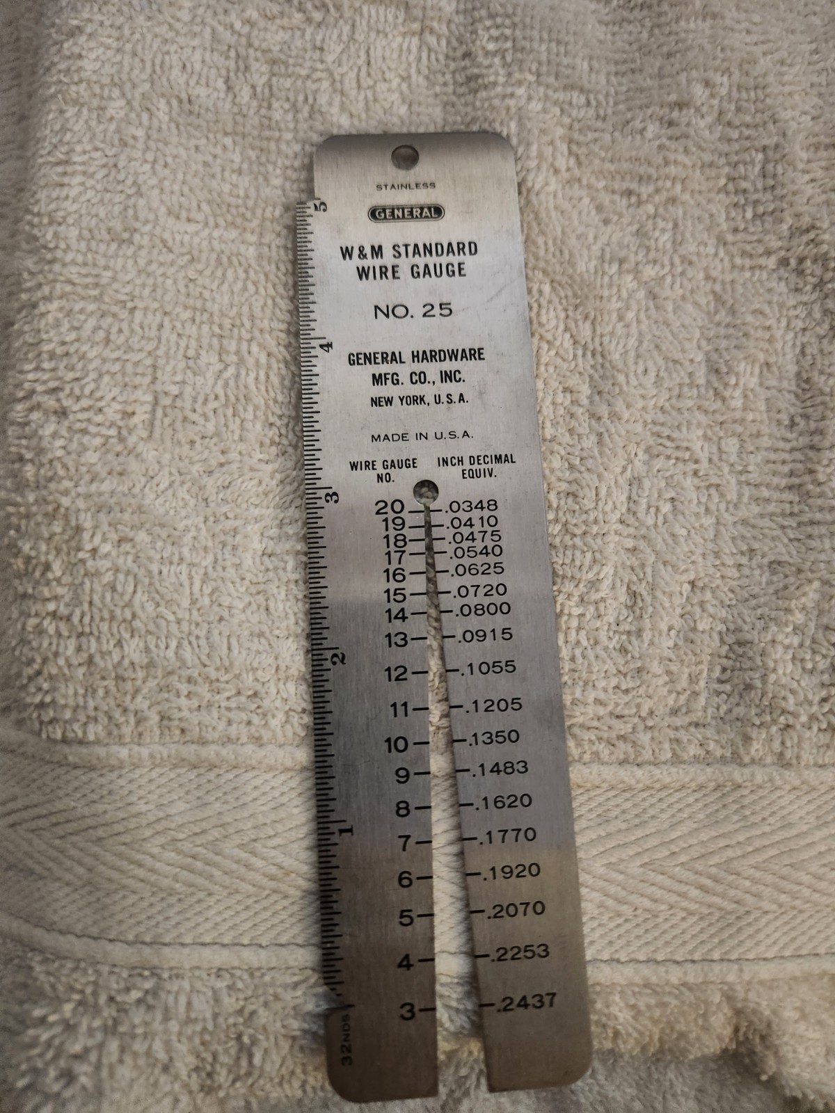 GENERAL W & M VINTAGE WIRE GAUGE NO. 25 STAINLESS STEEL USA ~ GENERAL W & M VINTAGE WIRE GAUGE NO. 25 STAINLESS STEEL USA ~