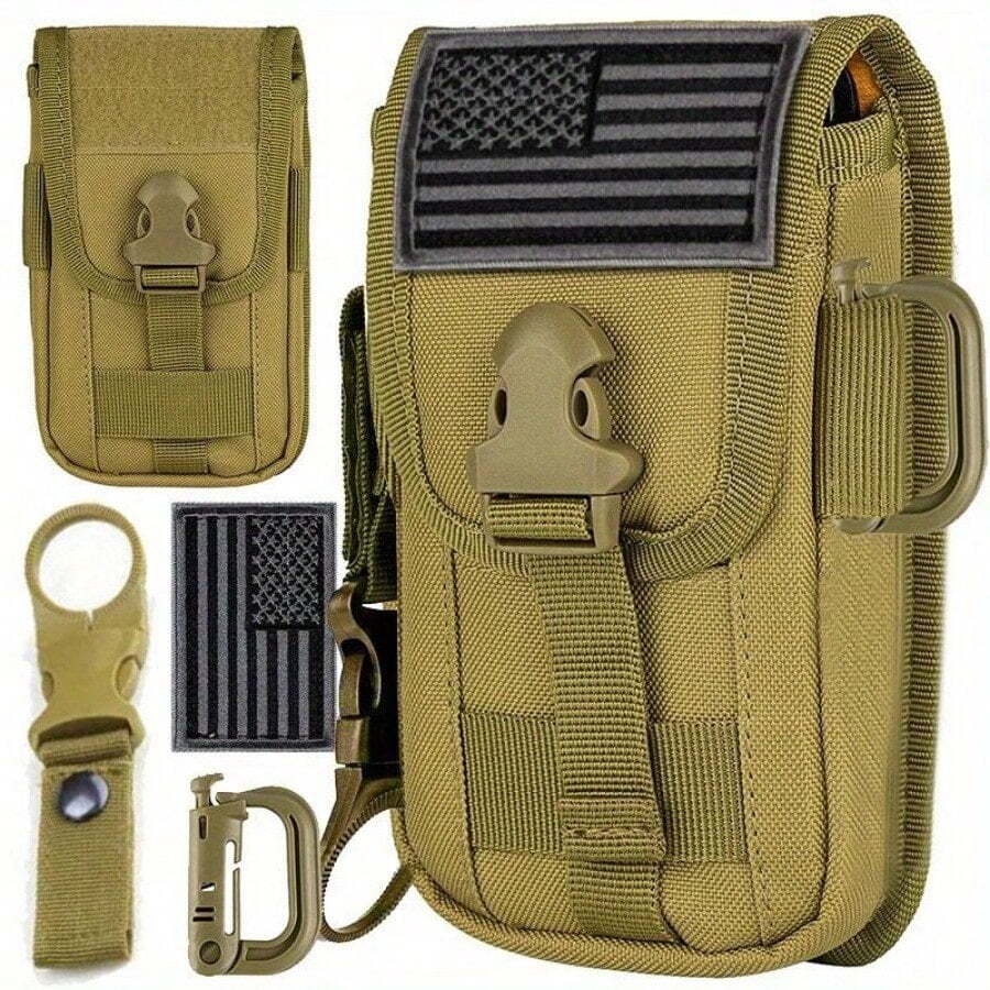 Tactical Molle Pouch Phone Holster Waist Bag with US Flag Patch 4.7-6.7 Phone