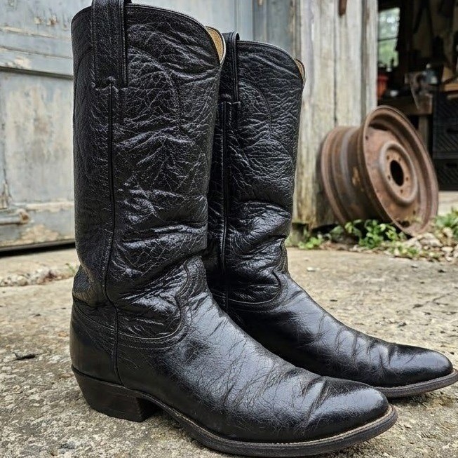 Justin 1132 Vintage 1984 Black Leather Cowboy Western Boots Mens 7.5 D Justin 1132 Vintage 1984 Black Leather Cowboy Western Boots Mens 7.5 D