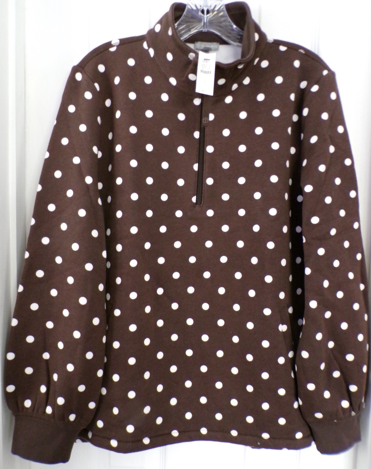 NWT NEW T BY TALBOTS LARGE COZY FLEECE POLKA DOT HALF ZIP PULLOVER TOP $99.50