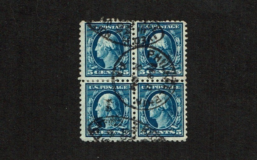 1908-9 U.S.CLASSIC 5c WASHINGTON p.12 DL Blk of 4  Sc#335 Fabulous City Cancel