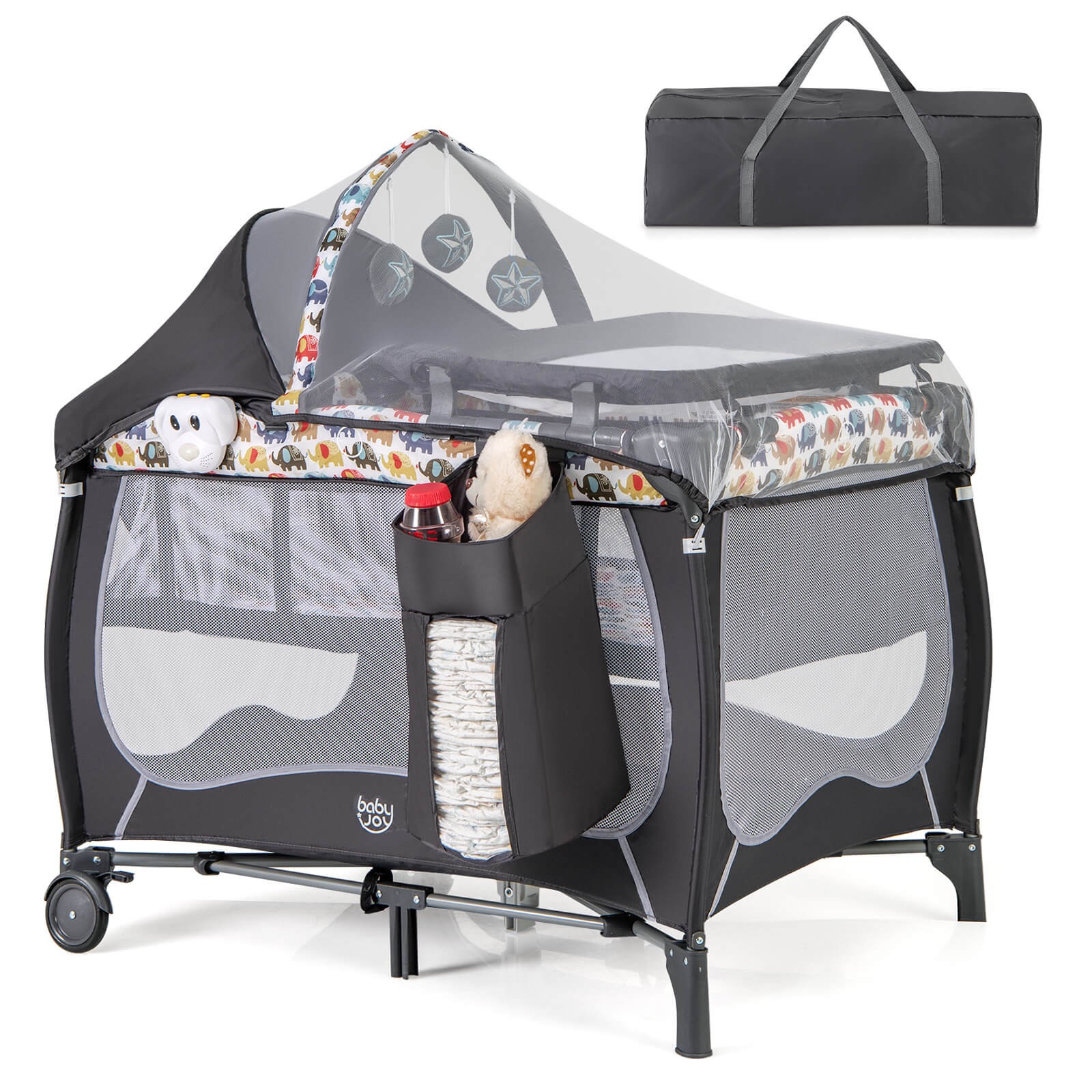 4-in-1 Portable Baby Nursery Center with Detachable Bassinet Changing Table
