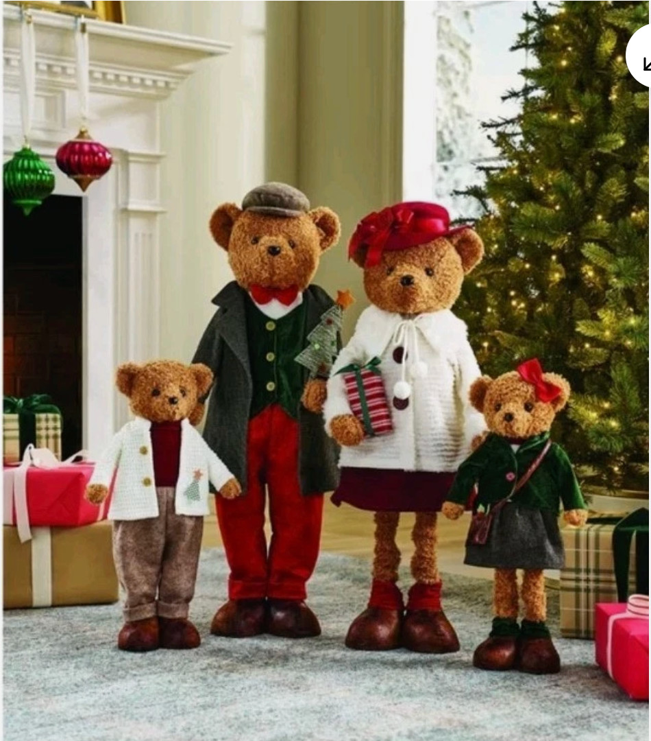 Member's Mark Plush Bear Family Set 4 Christmas Holiday Decorations Decor Member's Mark Plush Bear Family Set 4 Christmas Holiday Decorations Decor