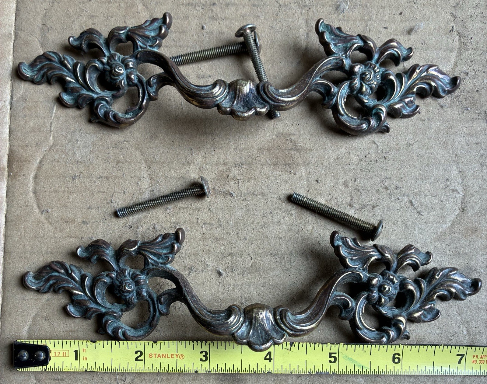 (2) Two French Provincial Drawer Pull Vintage Brass 4\