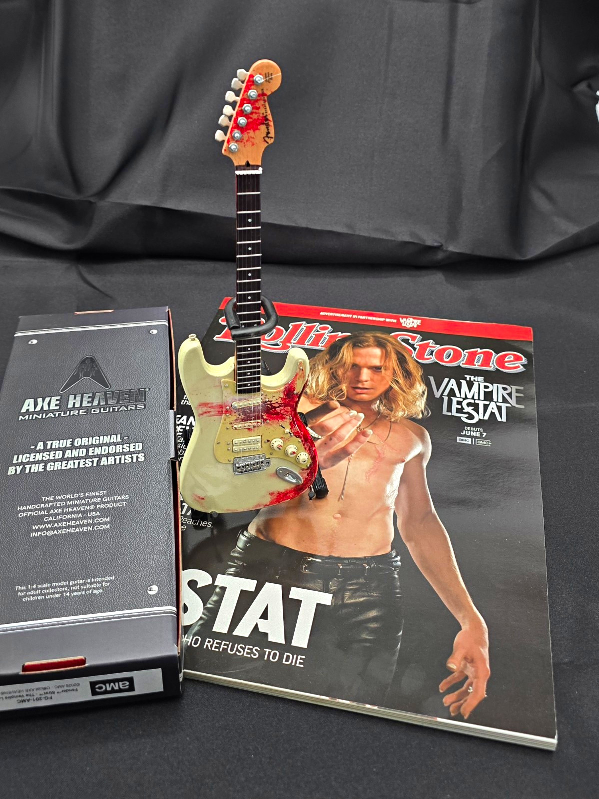 Rolling Stone Magazine The Vampire Lestat Cover & Bloody Fender Mini Guitar New
