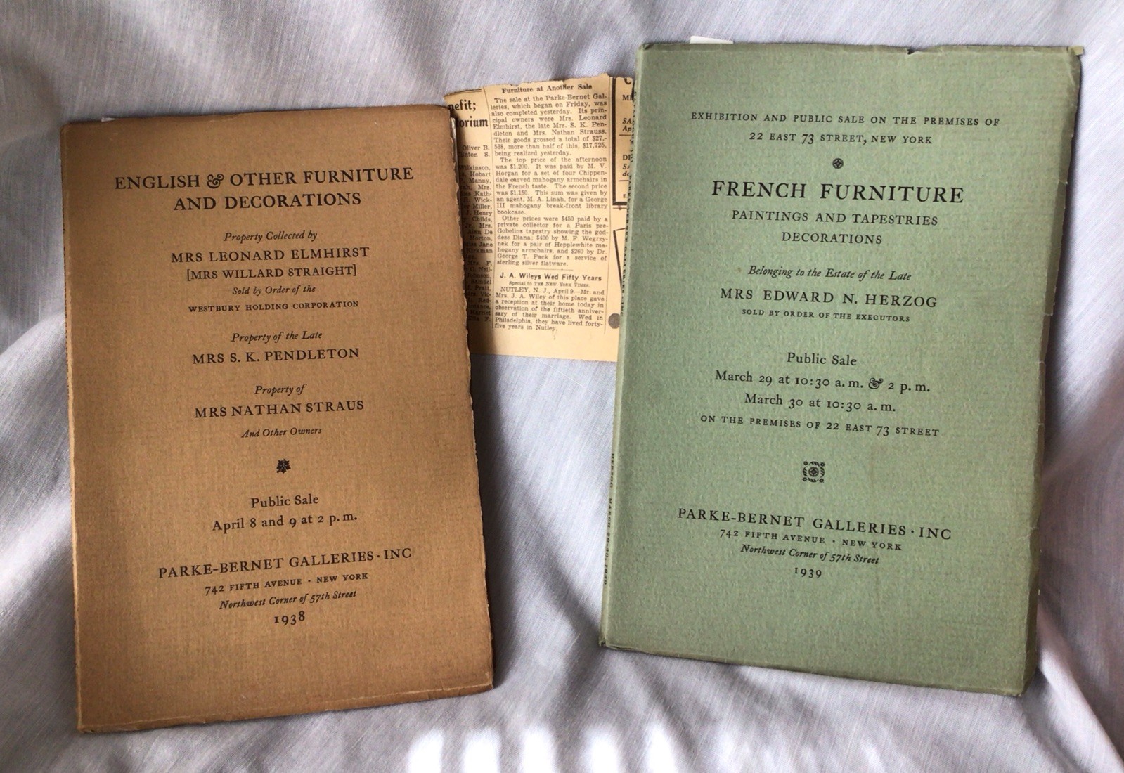 2 Parke Bernet 1938-39  Catalogs / French English Furniture +Chinese Porcelains