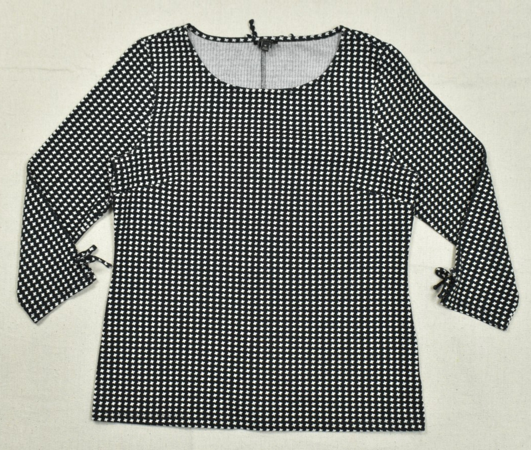 Talbots Women\'s Medium Black & White Geometric Houndstooth Print 3/4 Sleeve Tie