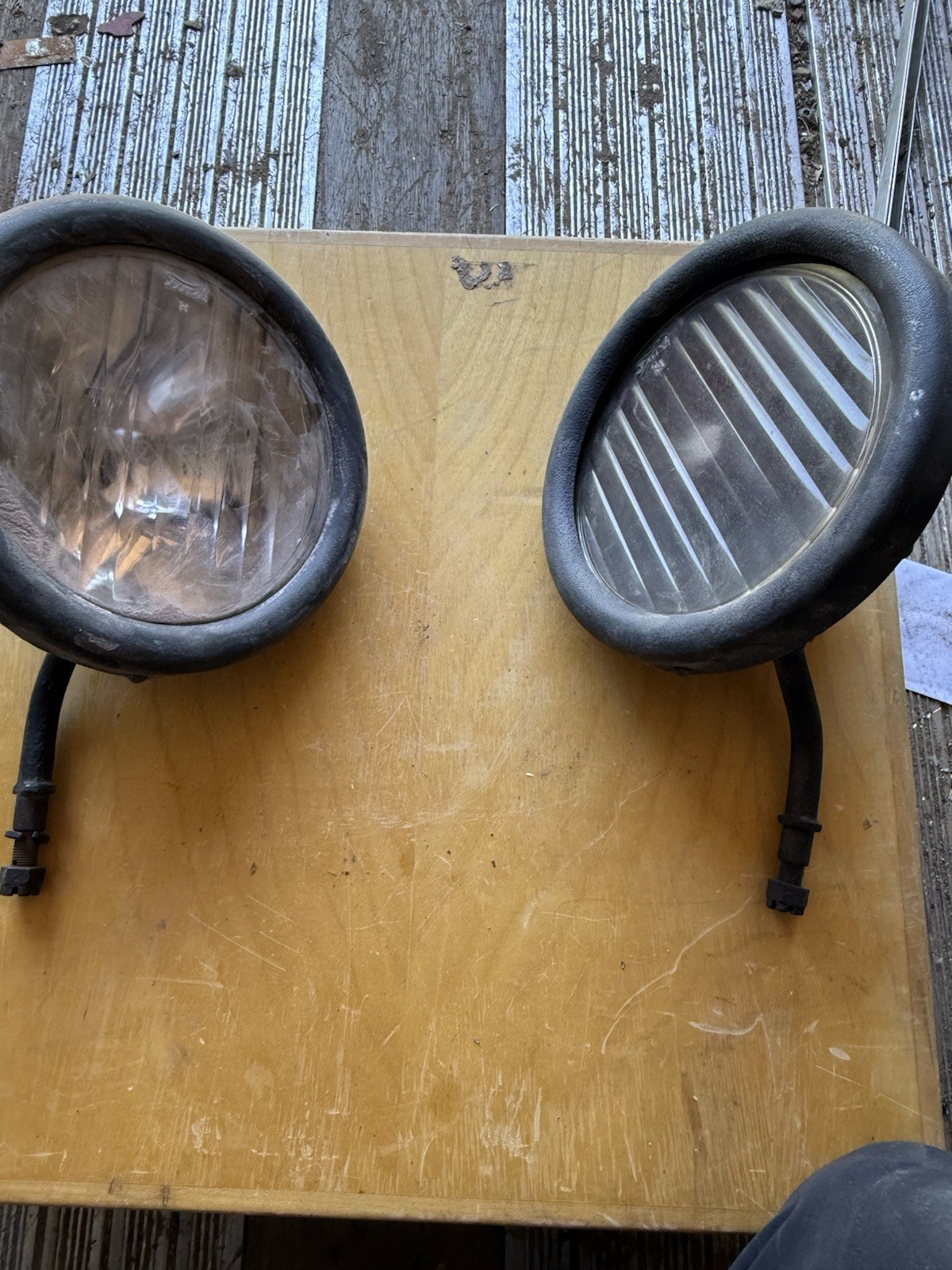 1926 1927 Ford Model T Headlights Pair OEM Glass Type H Lens Bucket Set