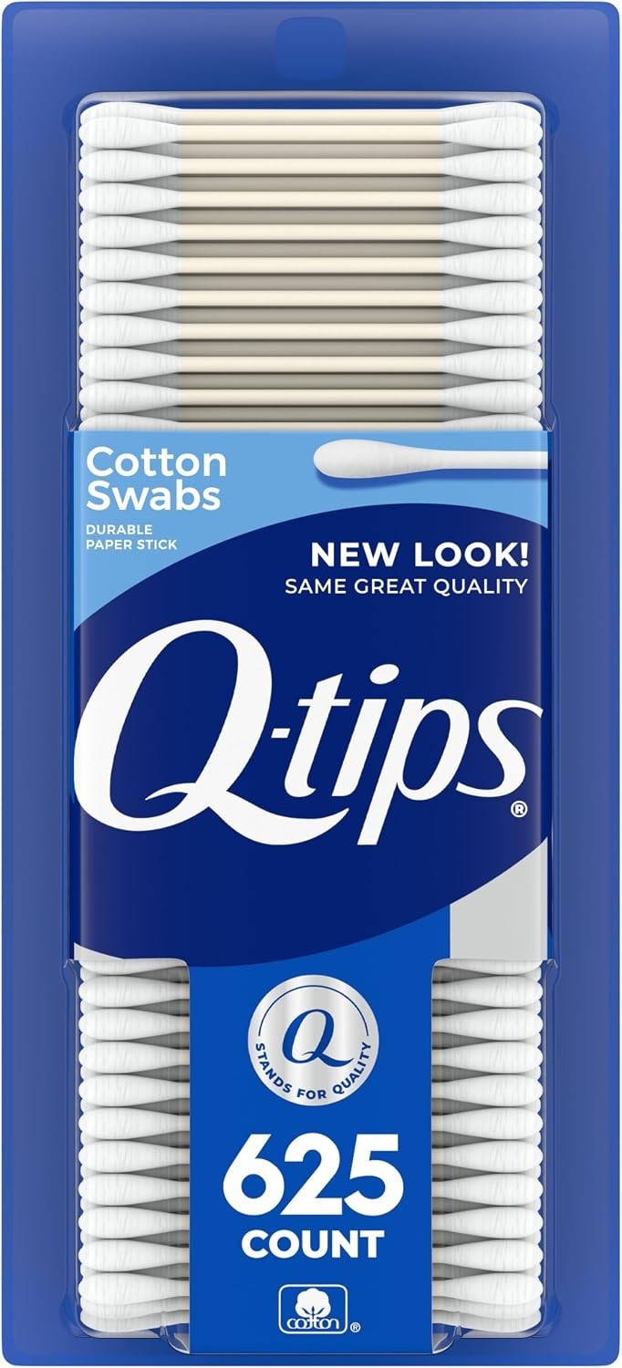 Q-tips Cotton Swabs Original 100% Cotton Paper Sticks 625 Count Recyclable Pack Q-tips Cotton Swabs Original 100% Cotton Paper Sticks 625 Count Recyclable Pack