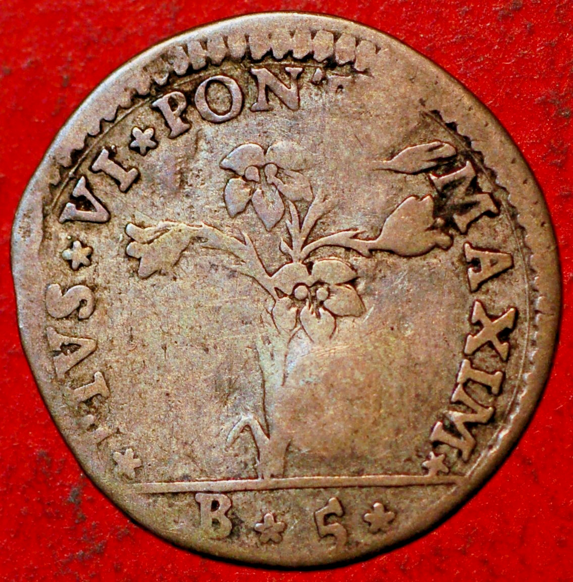Papal States 1 Carlino of 5 Baiocchi 1778 Pius VIKM# 272