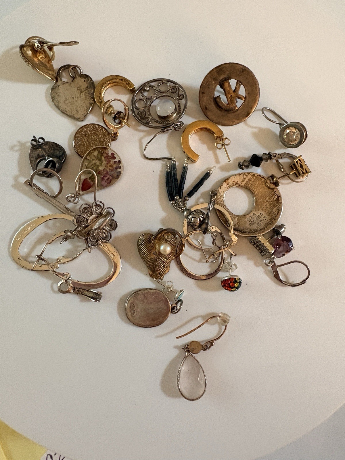Vintage 925 Sterling Silver Mixed Lot Single Earrings Craft Scrap 63g