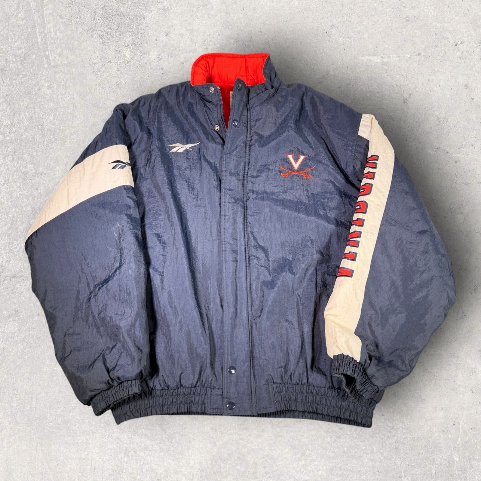 Vintage Reebok UVA Virginia Cavaliers  Jacket Mens XL Blue White Puffer Jacket