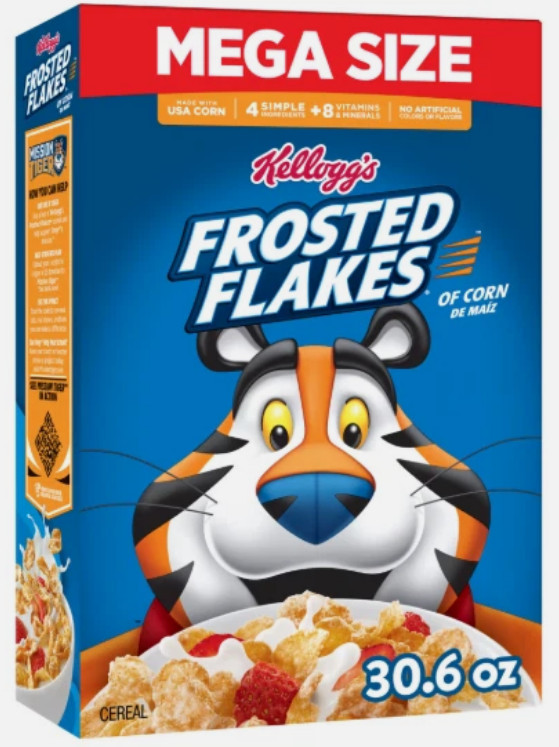 Kellogg\'s Frosted Flakes Original Breakfast Cereal, Fat Free, Mega Size, 30.6 oz