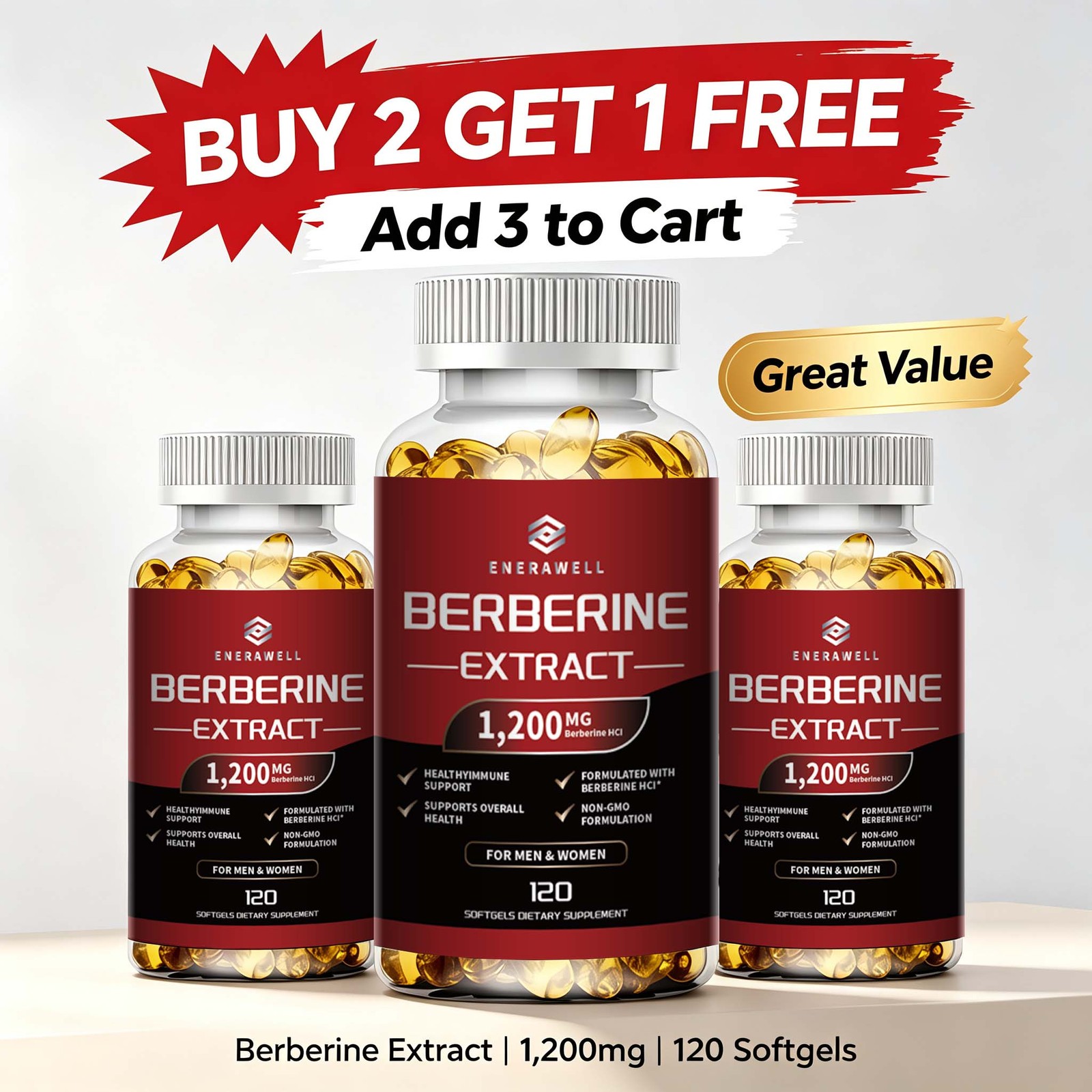 Premium Berberine HCL 1200mg High Potency Anti-inflammatory,Blood Sugar Support