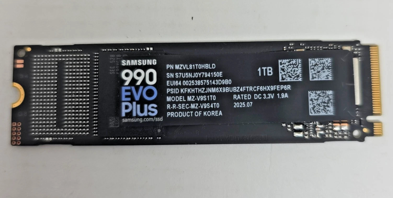 Samsung 990 EVO Plus 1TB NVMe SSD M.2 2280 PCIe Gen 4.0 5.0 7150MB/s Internal Samsung 990 EVO Plus 1TB NVMe SSD M.2 2280 PCIe Gen 4.0 5.0 7150MB/s Internal