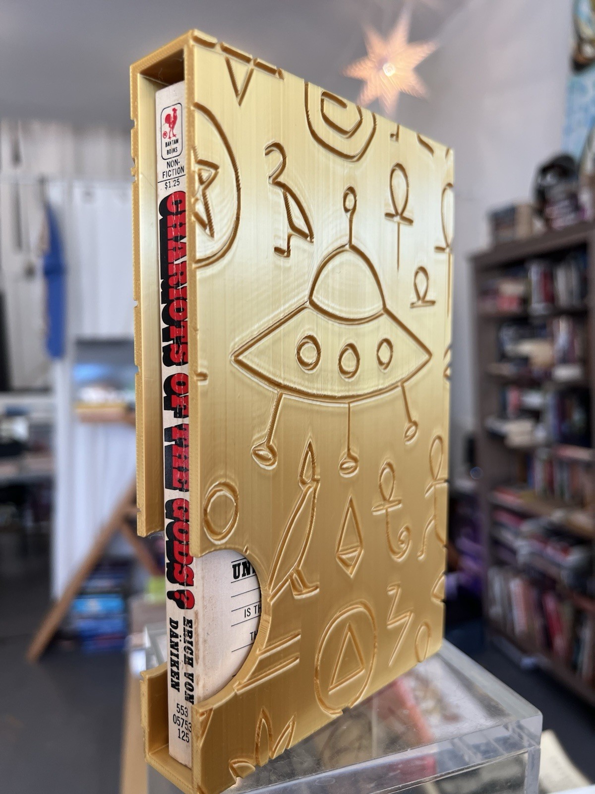 SIGNED “Chariots of the Gods?” by Erich von Daniken In Custom Golden Case - 1973