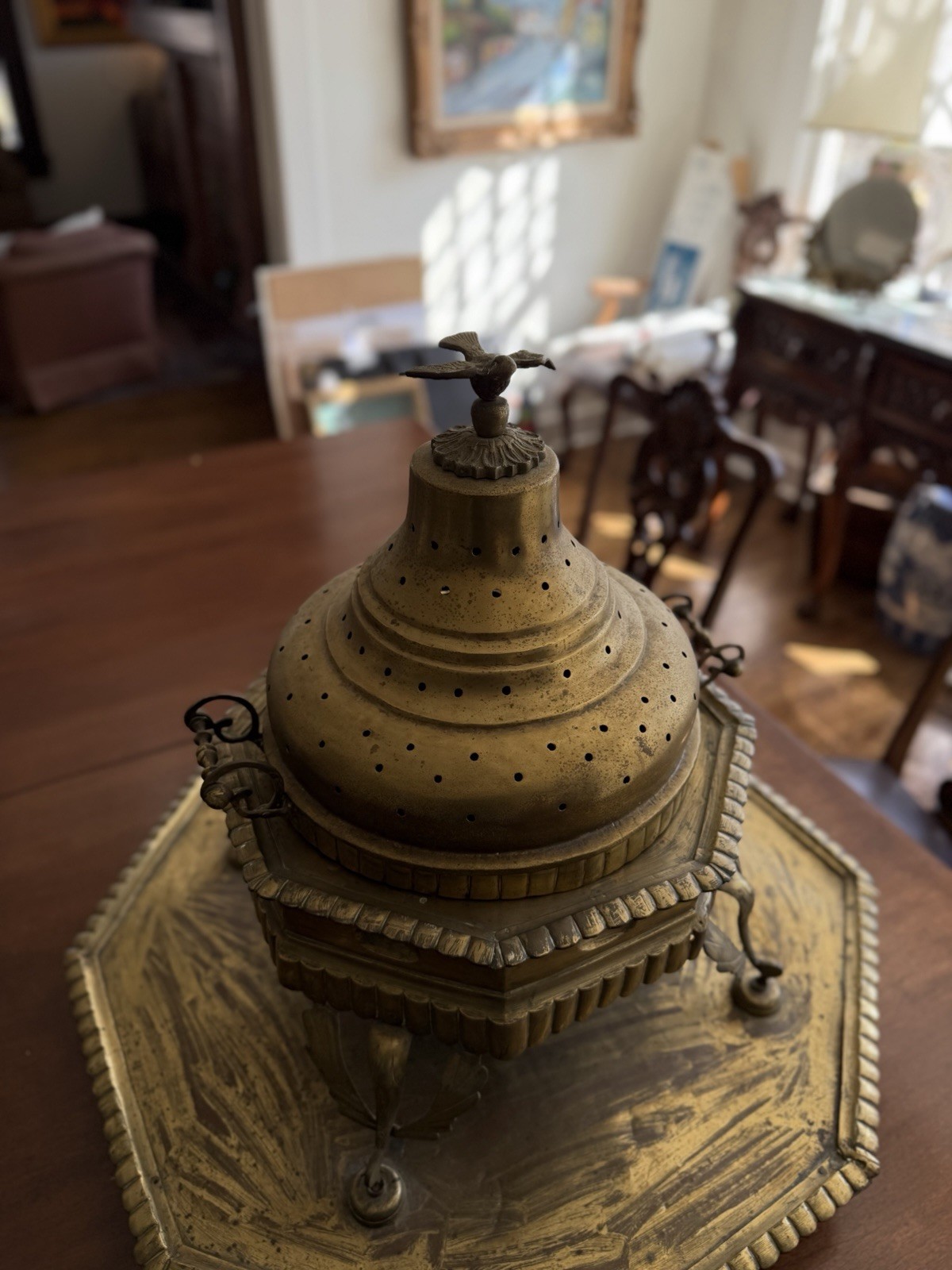Rare Antique Vintage Large Turkish Brass Brazier Middle Eastern Burner W/ Base Rare Antique Vintage Large Turkish Brass Brazier Middle Eastern Burner W/ Base