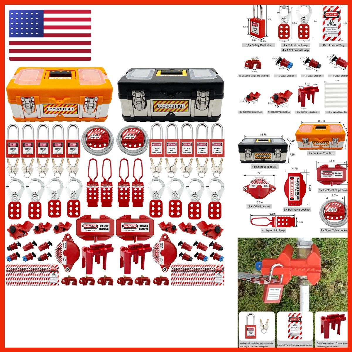 SAFBY 2-in-1 Lockout Tagout Loto Kits 2 Kits in 1 Universal Multi-pole Breaker SAFBY 2-in-1 Lockout Tagout Loto Kits 2 Kits in 1 Universal Multi-pole Breaker